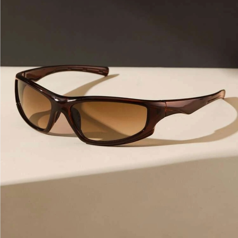 Brown wrap frame sunglasses
